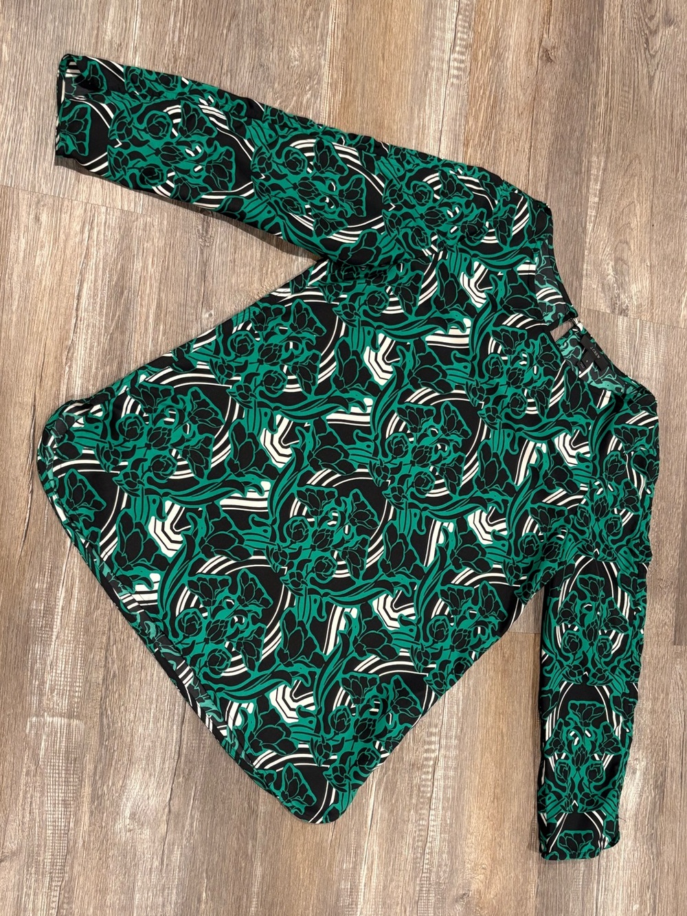 J. Crew Black and Green Swirl Print Blouse